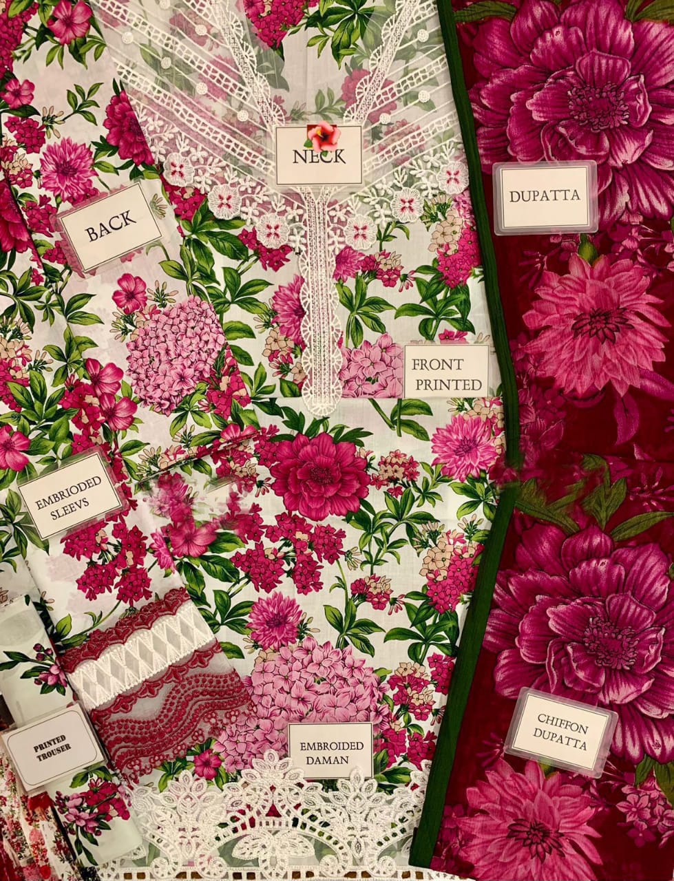 Maria B MPRINT LAWN COLLECTION/ 3PC LAWN WITH HEAVY EMB/ 3PC WITH SPENGLE WORK