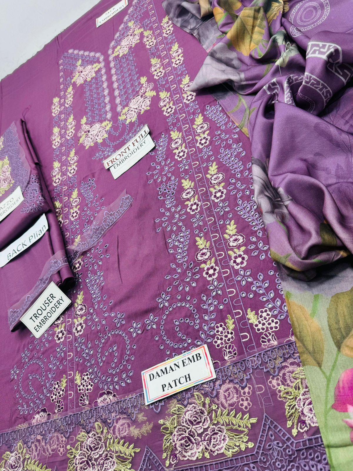 JADE-3PC EMB DHANAK CHICKENKARI SUIT | 3PC EMB DHANAK SUIT