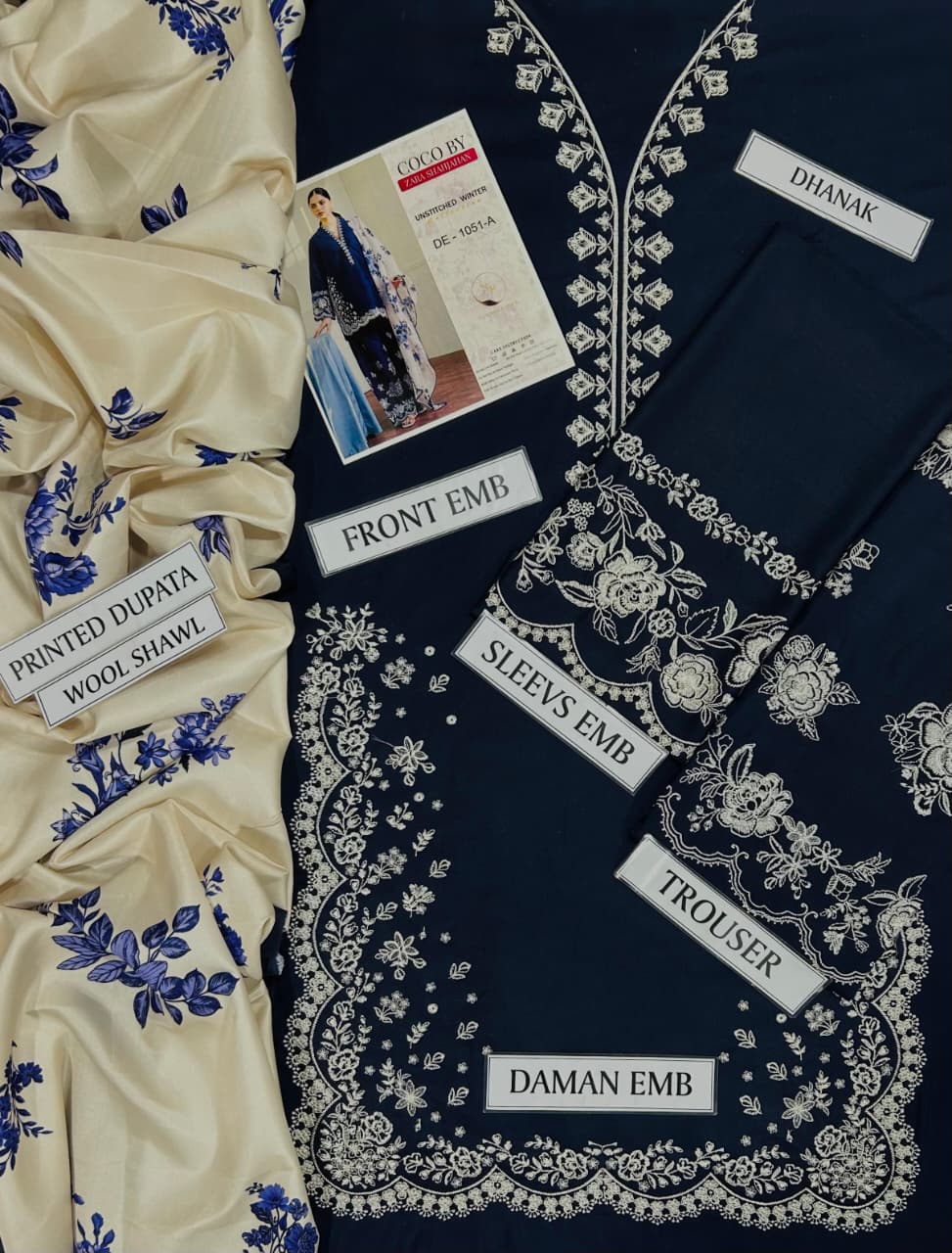 ZARA SHAHJAHAN DHANAK 3PC | WINTER COLLECTION DHANAK 3 PC EMB SUIT | COCO BY ZARA SHAHJAHAN