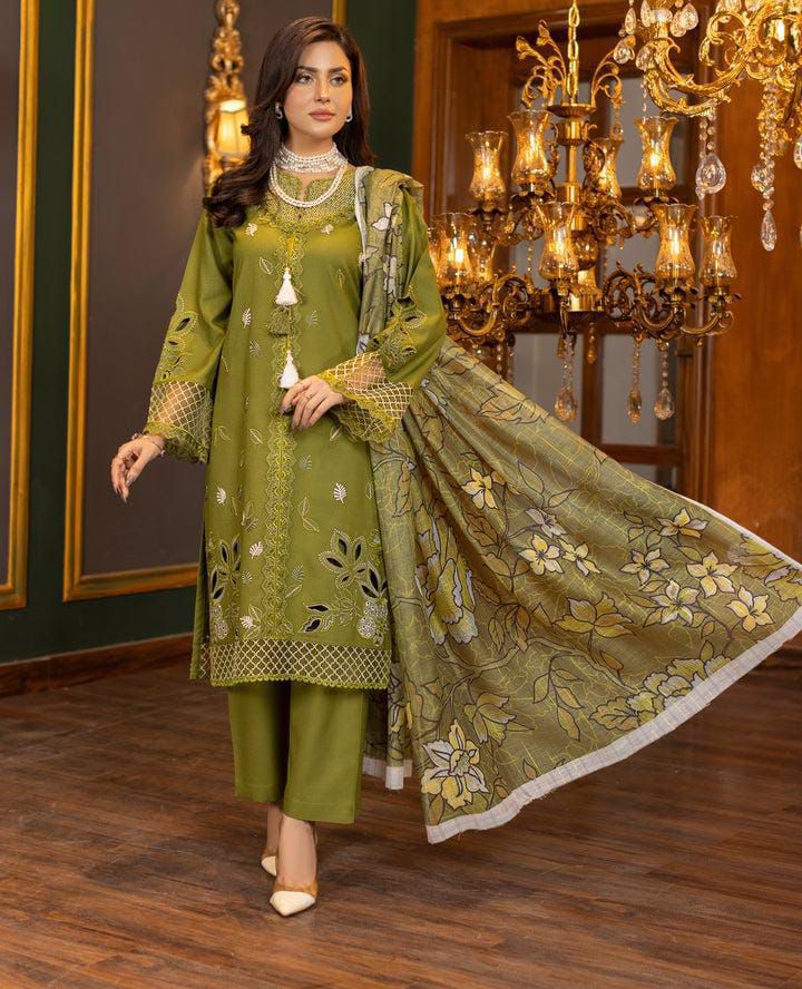 SHE EDGE 3PC EMBROIDERED SUIT | 3PC LUXURY DHANAK EMBROIDERY SUIT
