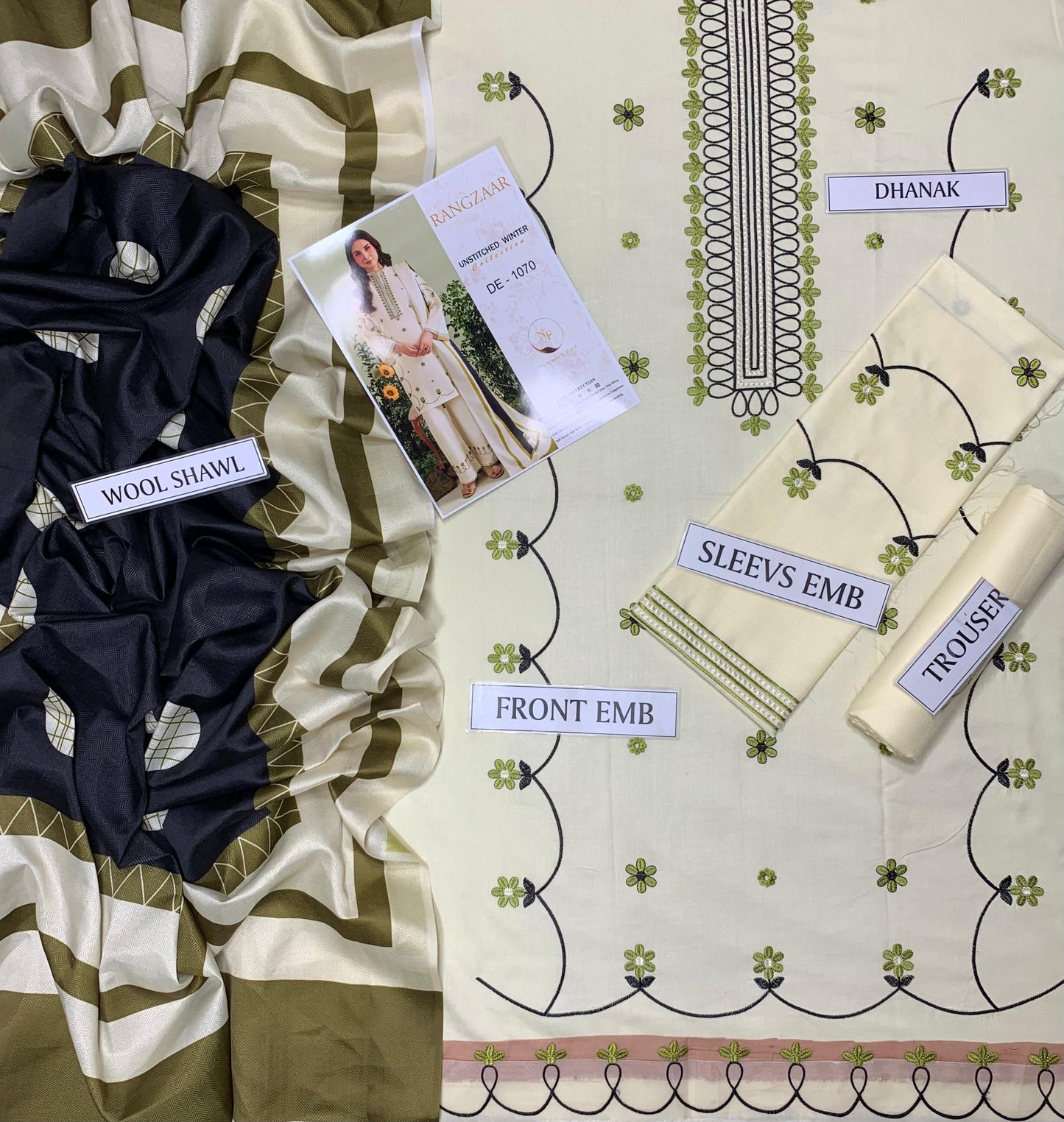 UNSTICHED RANGZAAR 3PC LUXURY DHANAK SUIT