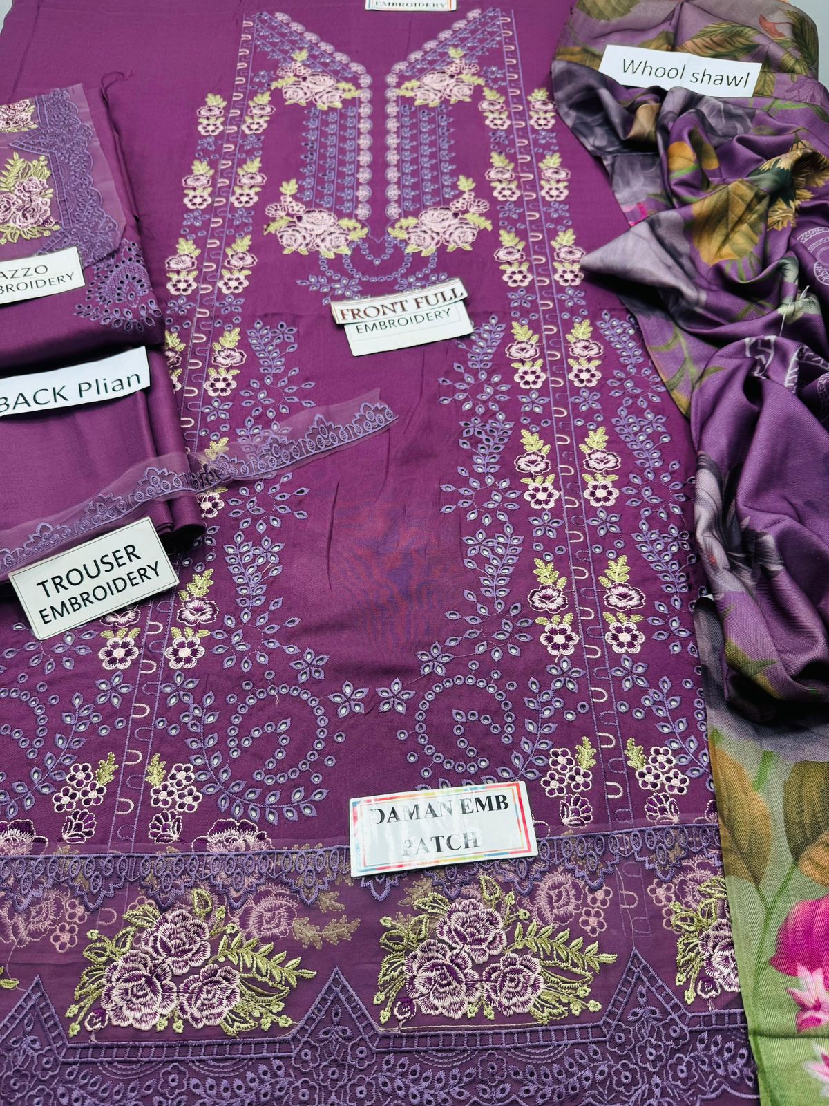 JADE-3PC EMB DHANAK CHICKENKARI SUIT | 3PC EMB DHANAK SUIT