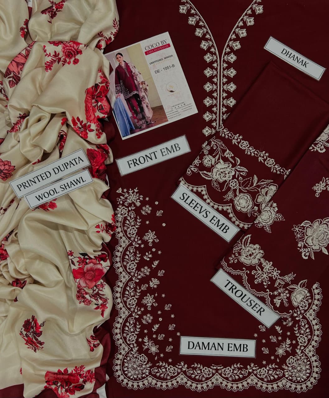 ZARA SHAHJAHAN 3PC DHANAK | 3PC DHANAK EMB SUIT | COCO BY ZARA SHAHJAHAN