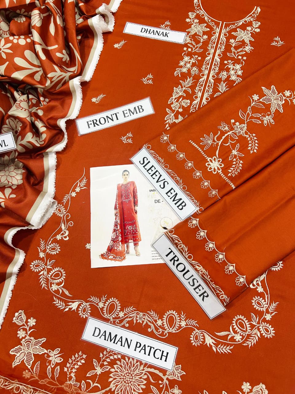 SAPPHIRE 3 PC EMB SUIT |  PREMIUM AIR-JET DHANAK EMB 3PC | NEW ARRIVAL WINTER COLLECTION