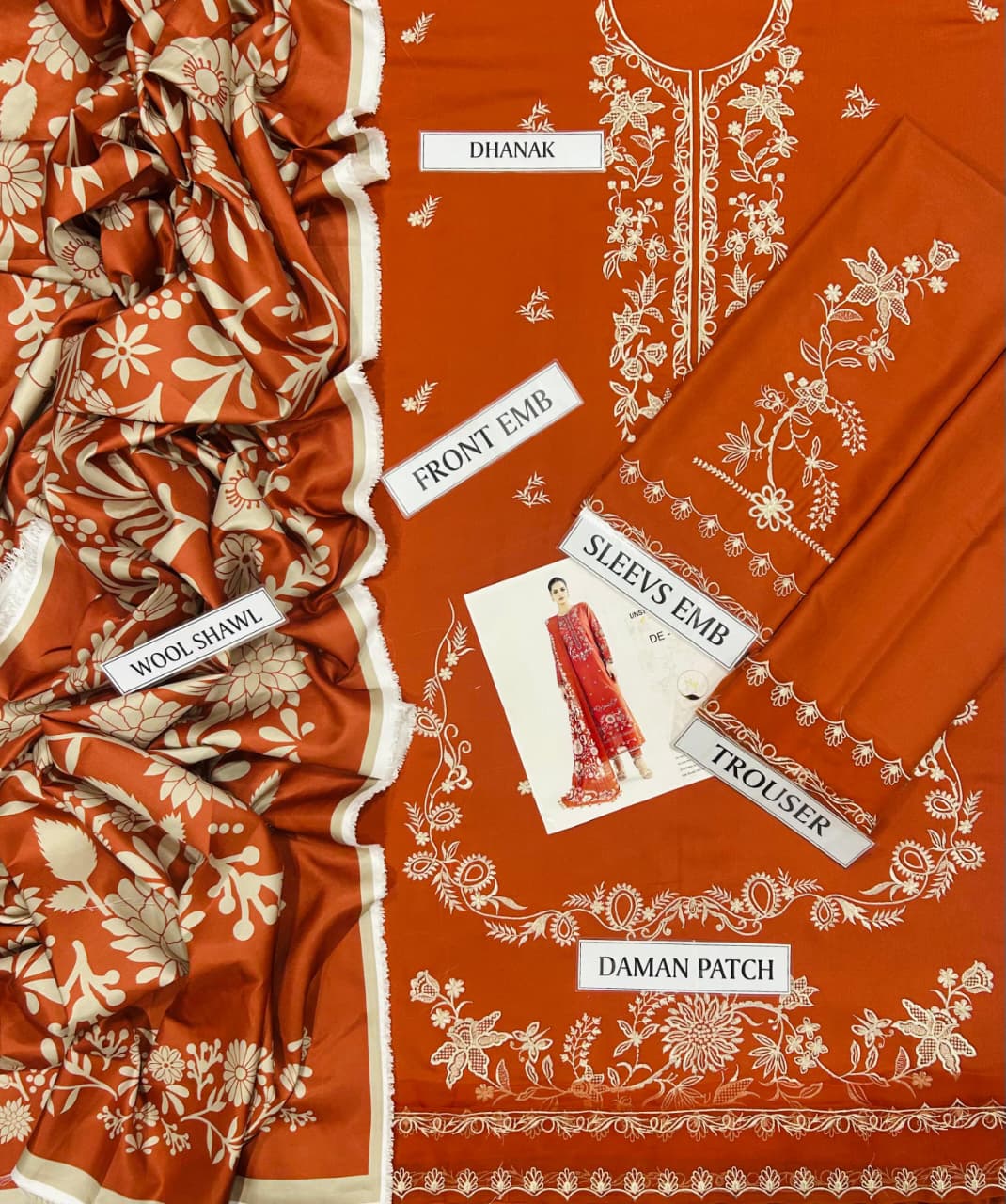 SAPPHIRE 3 PC EMB SUIT |  PREMIUM AIR-JET DHANAK EMB 3PC | NEW ARRIVAL WINTER COLLECTION