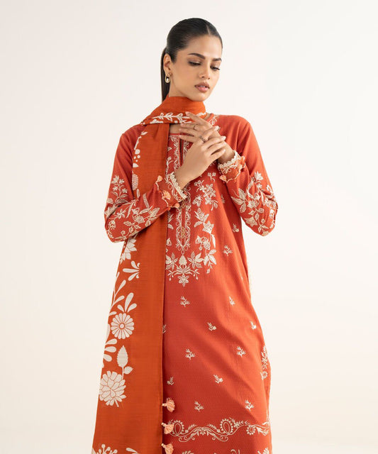 SAPPHIRE 3 PC EMB SUIT |  PREMIUM AIR-JET DHANAK EMB 3PC | NEW ARRIVAL WINTER COLLECTION