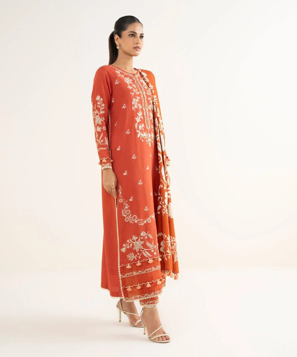 SAPPHIRE 3 PC EMB SUIT |  PREMIUM AIR-JET DHANAK EMB 3PC | NEW ARRIVAL WINTER COLLECTION