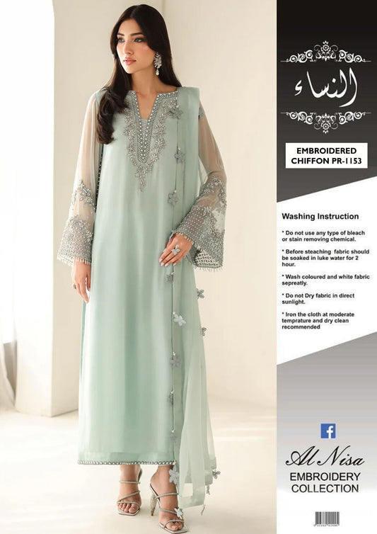 BAROQUE  3PC EMBROIDERED CHIFFON AND MALAI SUIT