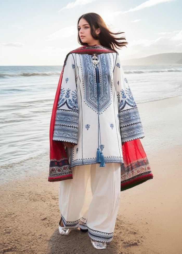 HUSSAIN REHAR 3PC DHANAK EMBROIDERED SUIT | 3PC LUXURY DHANAK EMBROIDERED