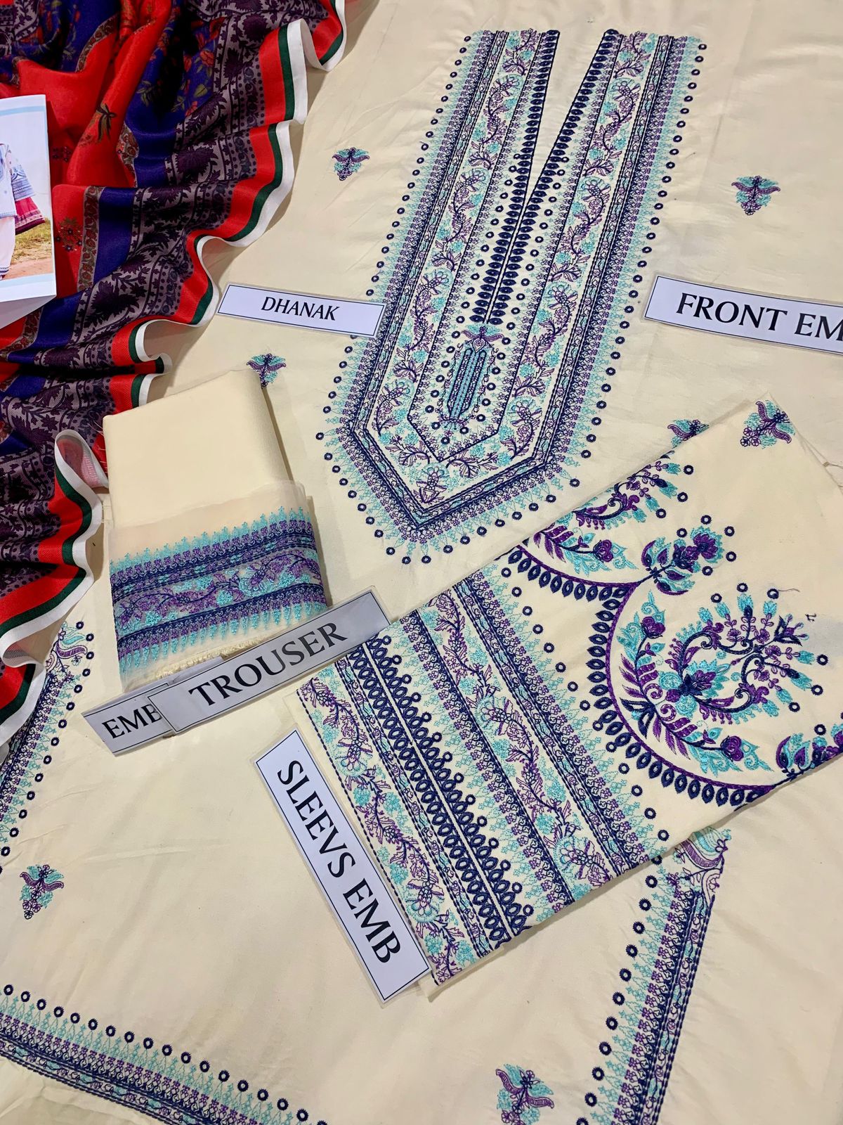 HUSSAIN REHAR 3PC DHANAK EMBROIDERED SUIT | 3PC LUXURY DHANAK EMBROIDERED