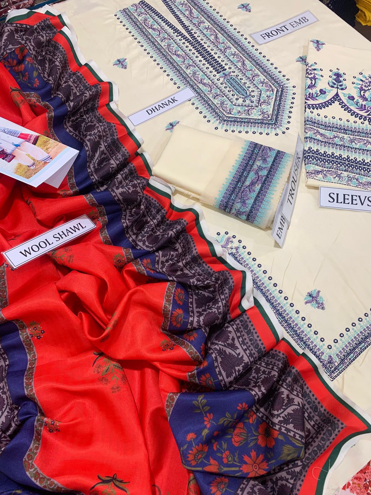 HUSSAIN REHAR 3PC DHANAK EMBROIDERED SUIT | 3PC LUXURY DHANAK EMBROIDERED