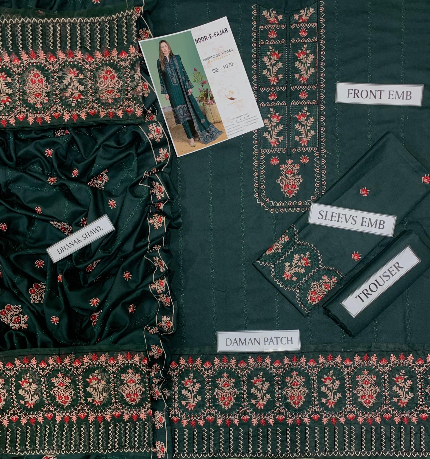 NOOR-E-FAJAR DHANAK 3 PC LUXURY EMBROIDERED SUIT