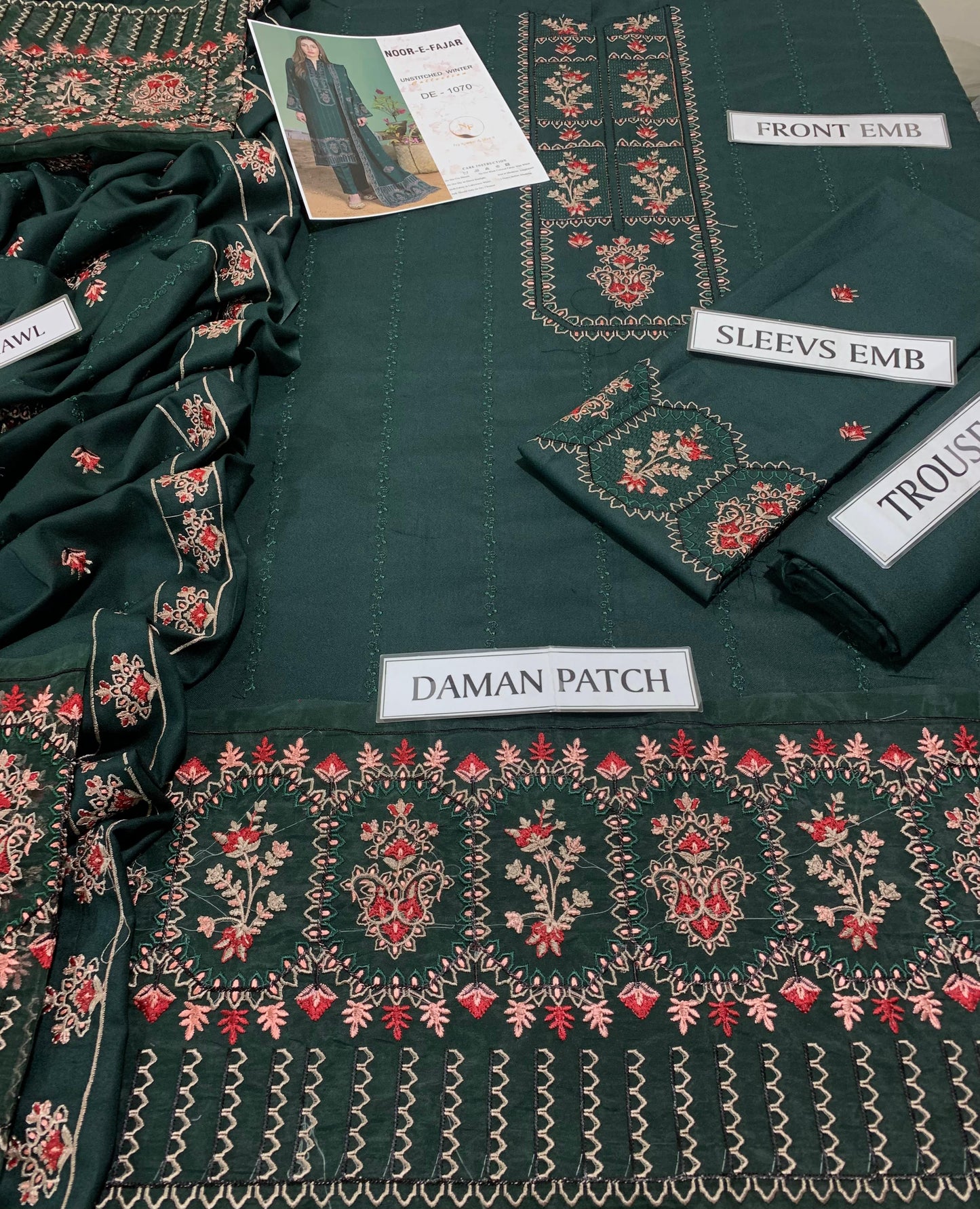 NOOR-E-FAJAR DHANAK 3 PC LUXURY EMBROIDERED SUIT