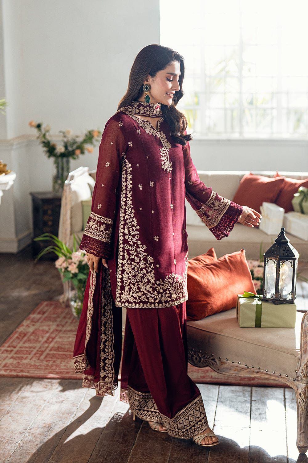 AZURE 3 PC HEAVY  EMBROIDERED DHANAK WINTER STUFF  SUIT