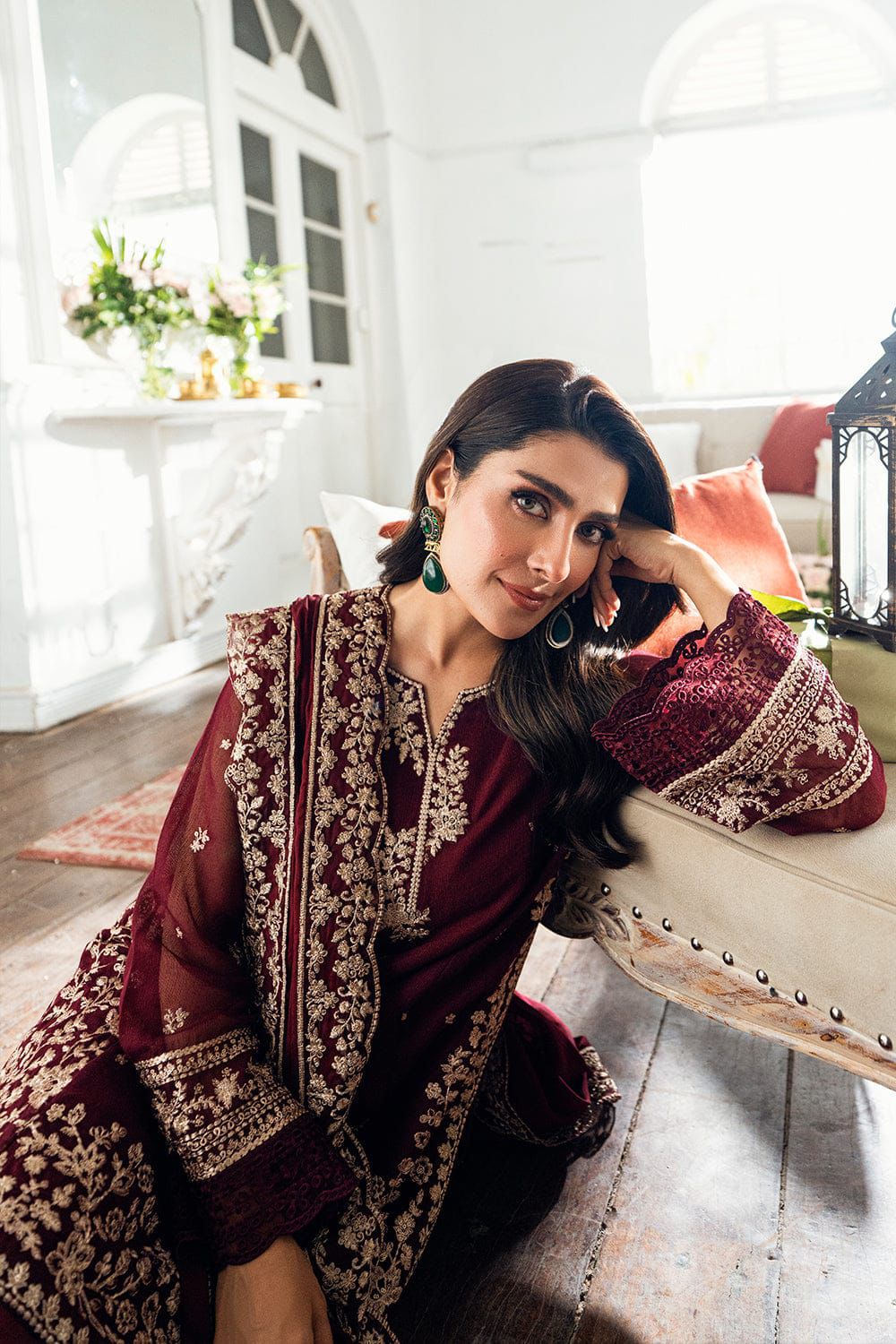 AZURE 3 PC HEAVY  EMBROIDERED DHANAK WINTER STUFF  SUIT