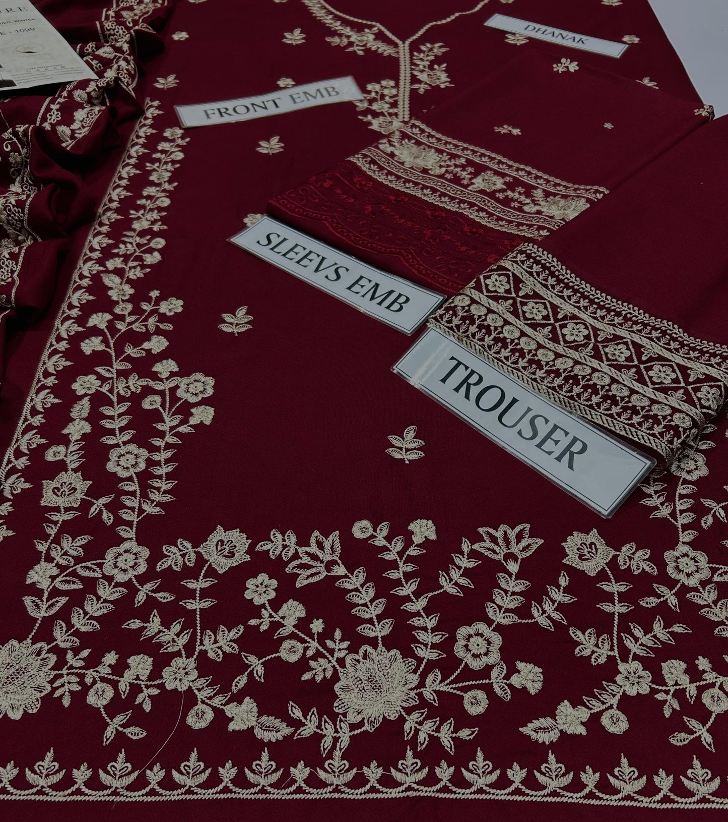 AZURE 3 PC HEAVY  EMBROIDERED DHANAK WINTER STUFF  SUIT