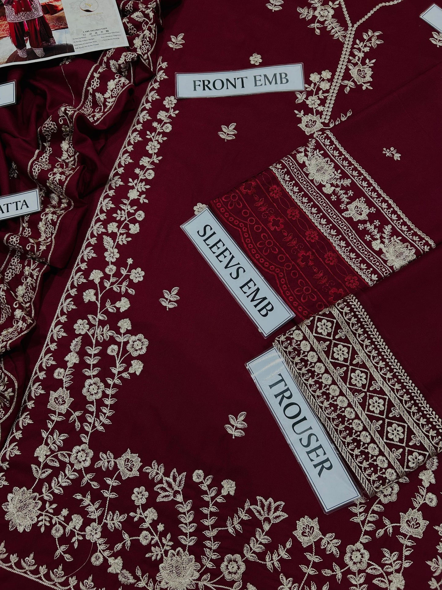 AZURE 3 PC HEAVY  EMBROIDERED DHANAK WINTER STUFF  SUIT