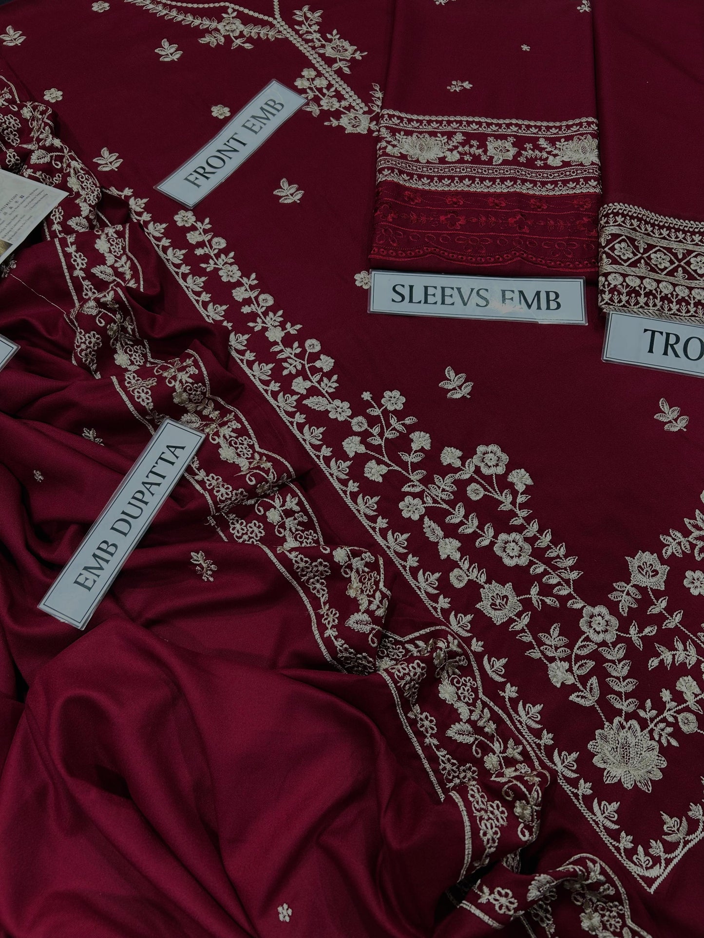 AZURE 3 PC HEAVY  EMBROIDERED DHANAK WINTER STUFF  SUIT