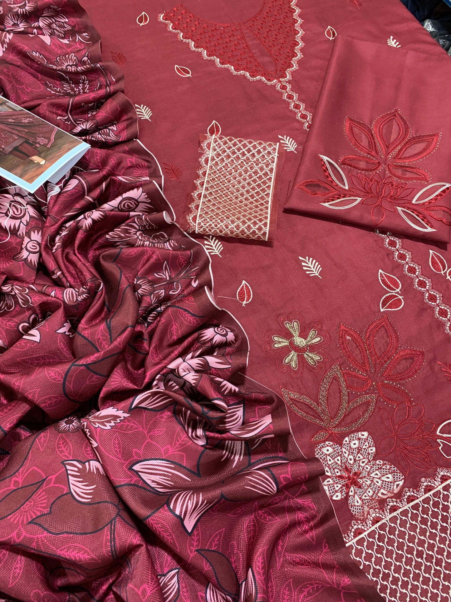 SHE EDGE 3PC EBROIDERED LASER CUT SUIT | 3 PC EMBROIDRED LLUXURY DHANAK