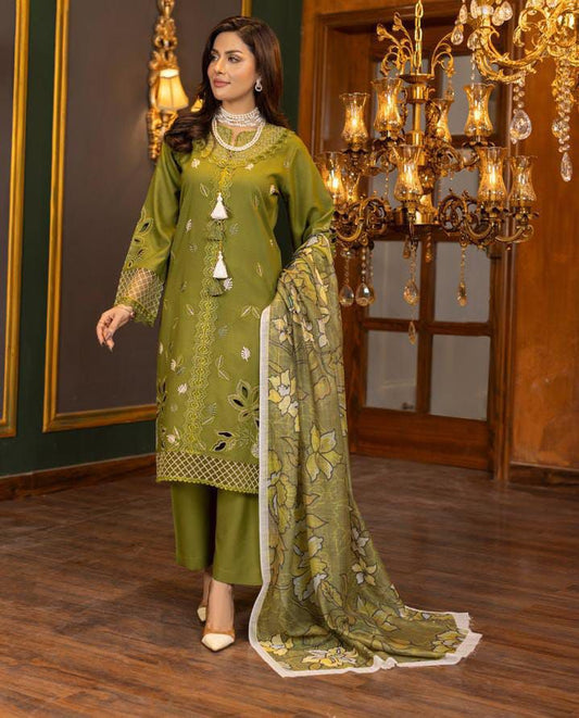 SHE EDGE 3PC EMBROIDERED SUIT | 3PC LUXURY DHANAK EMBROIDERY SUIT