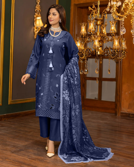 SHE EDGE 3 PC EMBROIDERED DHANAK SUIT