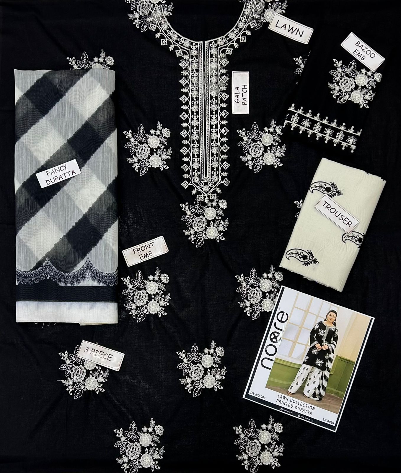 NOORE LAWN -3PC LUXURY EMBROIDRED LAWN SUIT