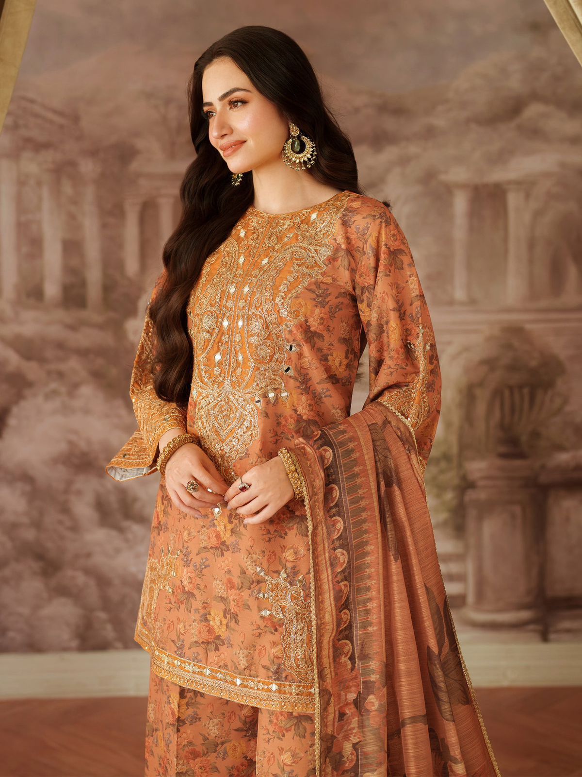 MOHAGNI UNSTICHED 3PC EMBROIDERED SUIT