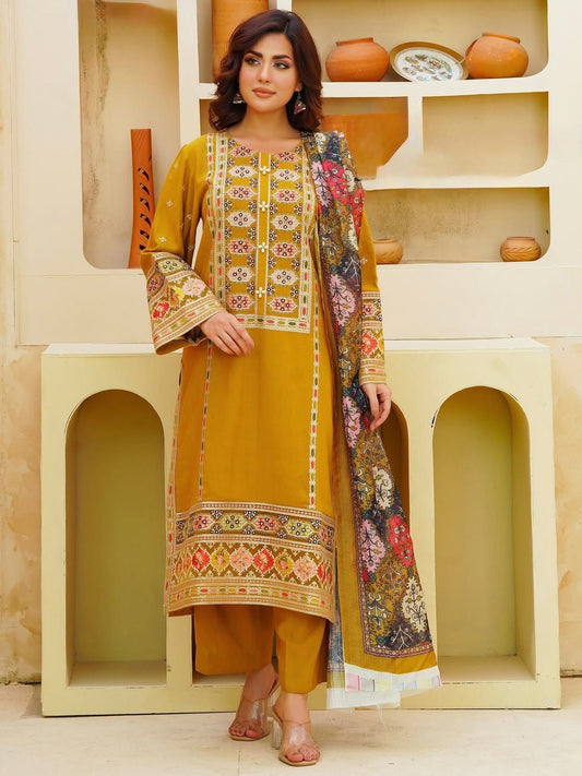 ANEELA'S 3PC LUXURY LAWN  EMBROIDERED SUIT